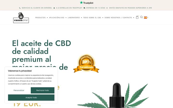 Екранна снимка на cannaone.es