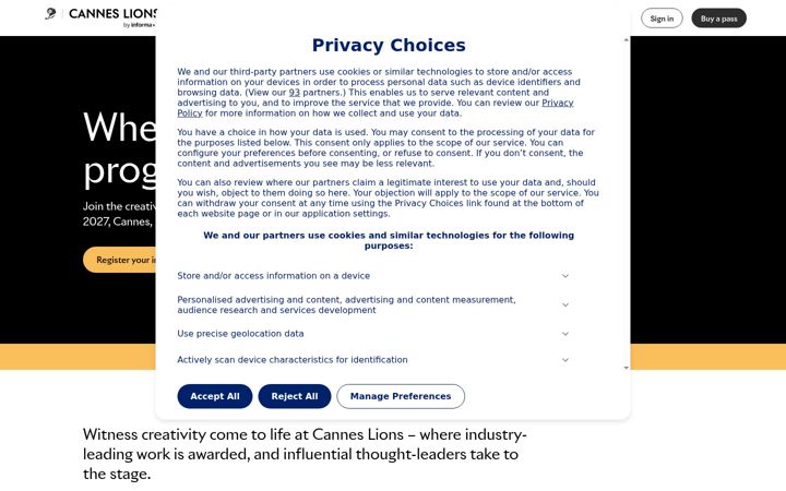 Screenshot of canneslions.com