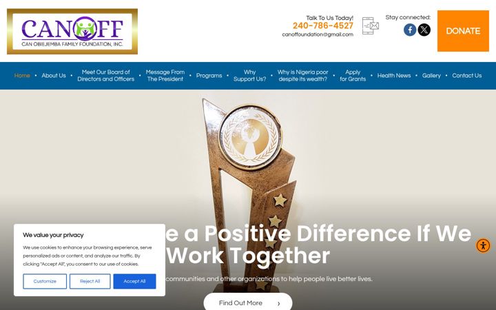 Kuvakaappaus sivustosta canoffoundation.org