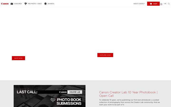 Screenshot of canon.ca