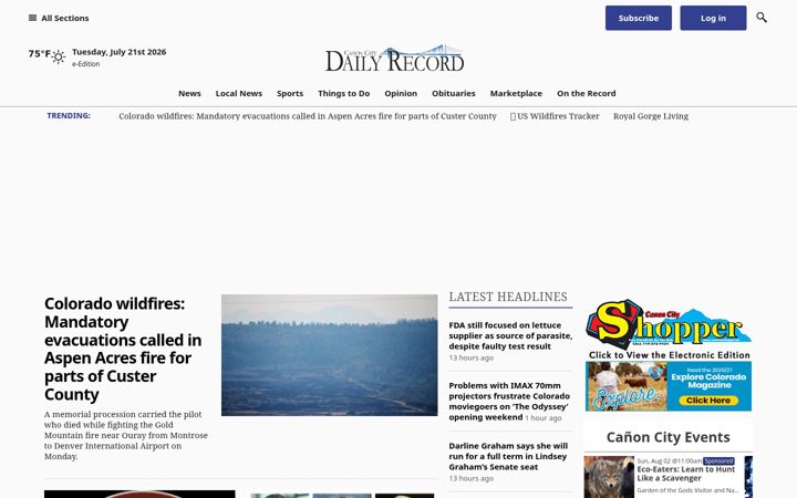 Zrzut ekranu canoncitydailyrecord.com