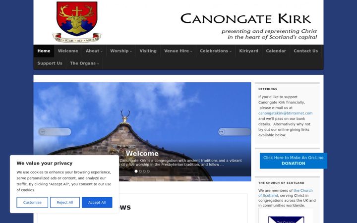 Screenshot of canongatekirk.org.uk