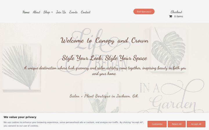 Screenshot of canopyandcrown.com