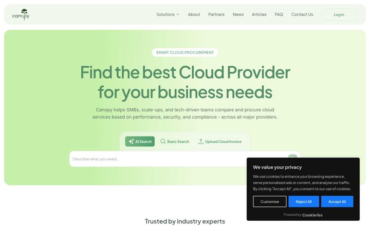 Snímek obrazovky canopycloud.io