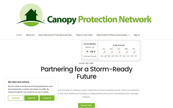 Kuvakaappaus sivustosta canopyprotectionnetwork.org