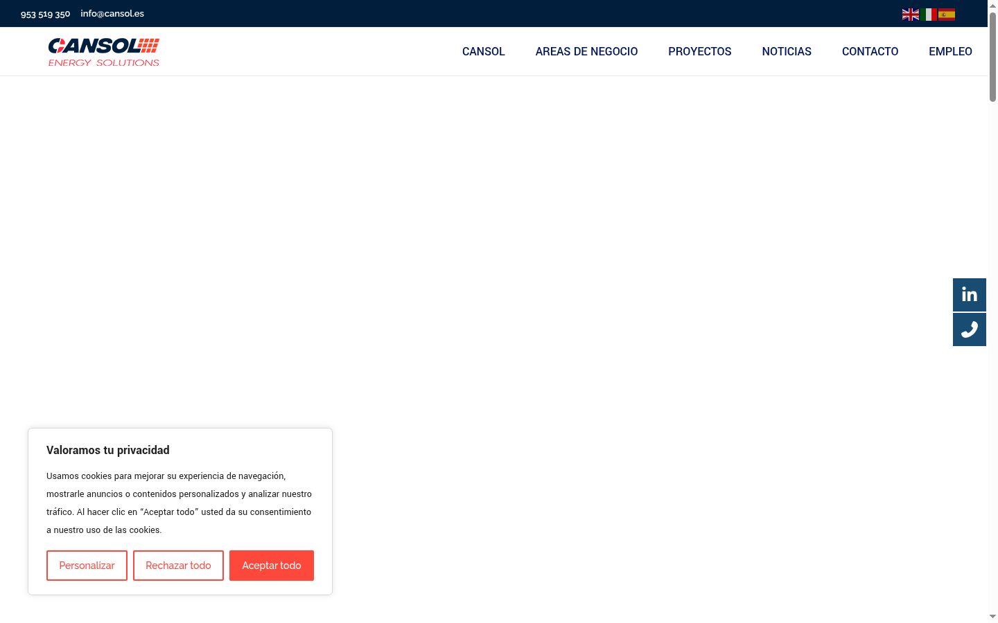 Captura de ecrã do banner de consentimento apresentado antes de qualquer interação