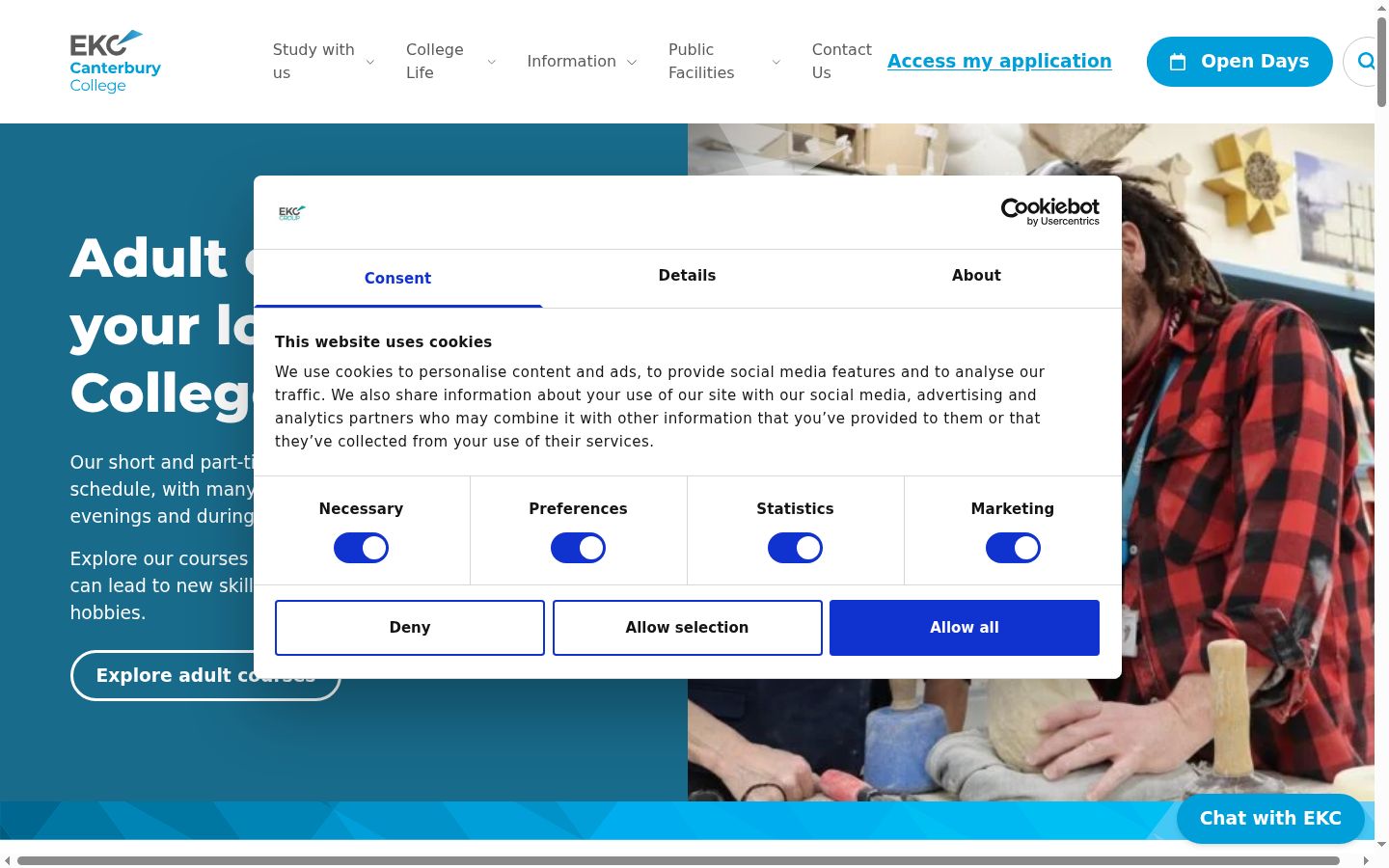 Skärmbild av samtyckesbannern som visades före någon interaktion
