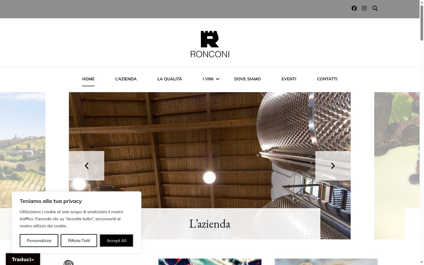 Screenshot del banner di consenso mostrato prima di qualsiasi interazione
