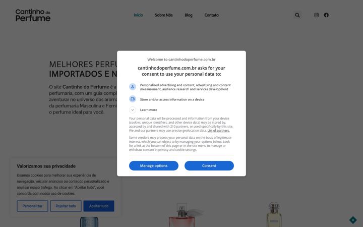 Screenshot stránky cantinhodoperfume.com.br