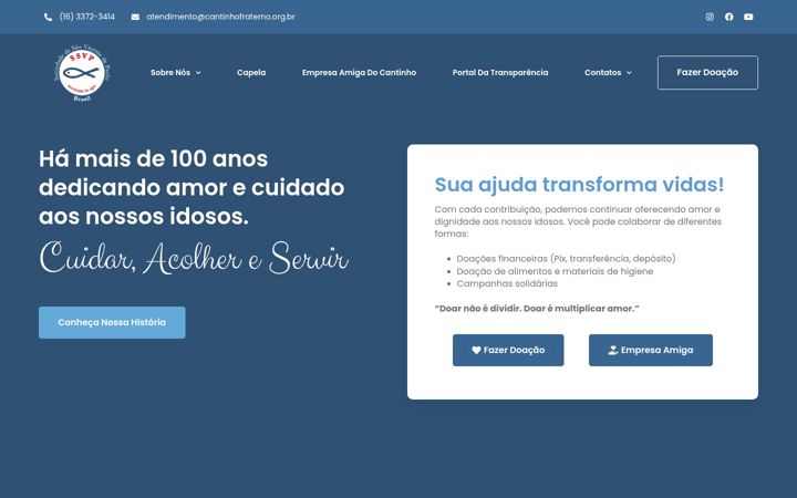 Screenshot stránky cantinhofraterno.org.br