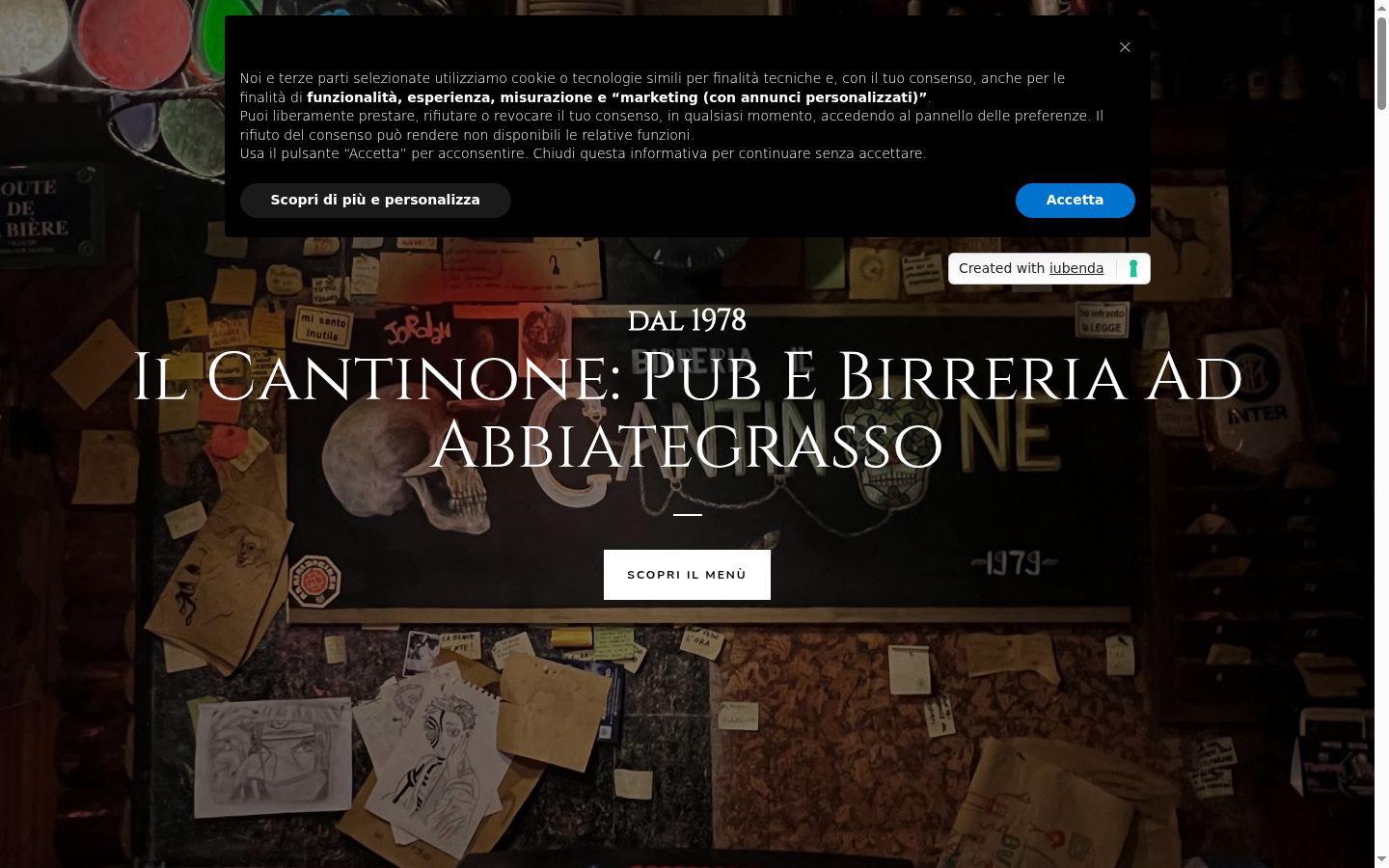 Screenshot del banner di consenso mostrato prima di qualsiasi interazione