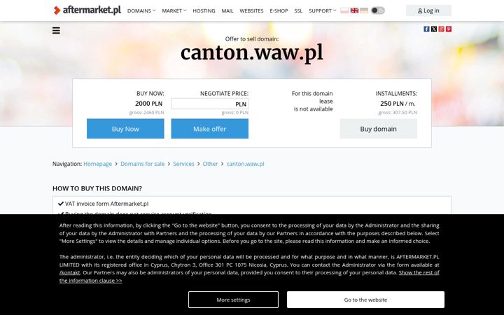 Captură de ecran a canton.waw.pl