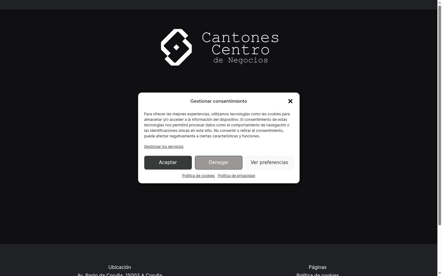 Captura de ecrã do banner de consentimento apresentado antes de qualquer interação