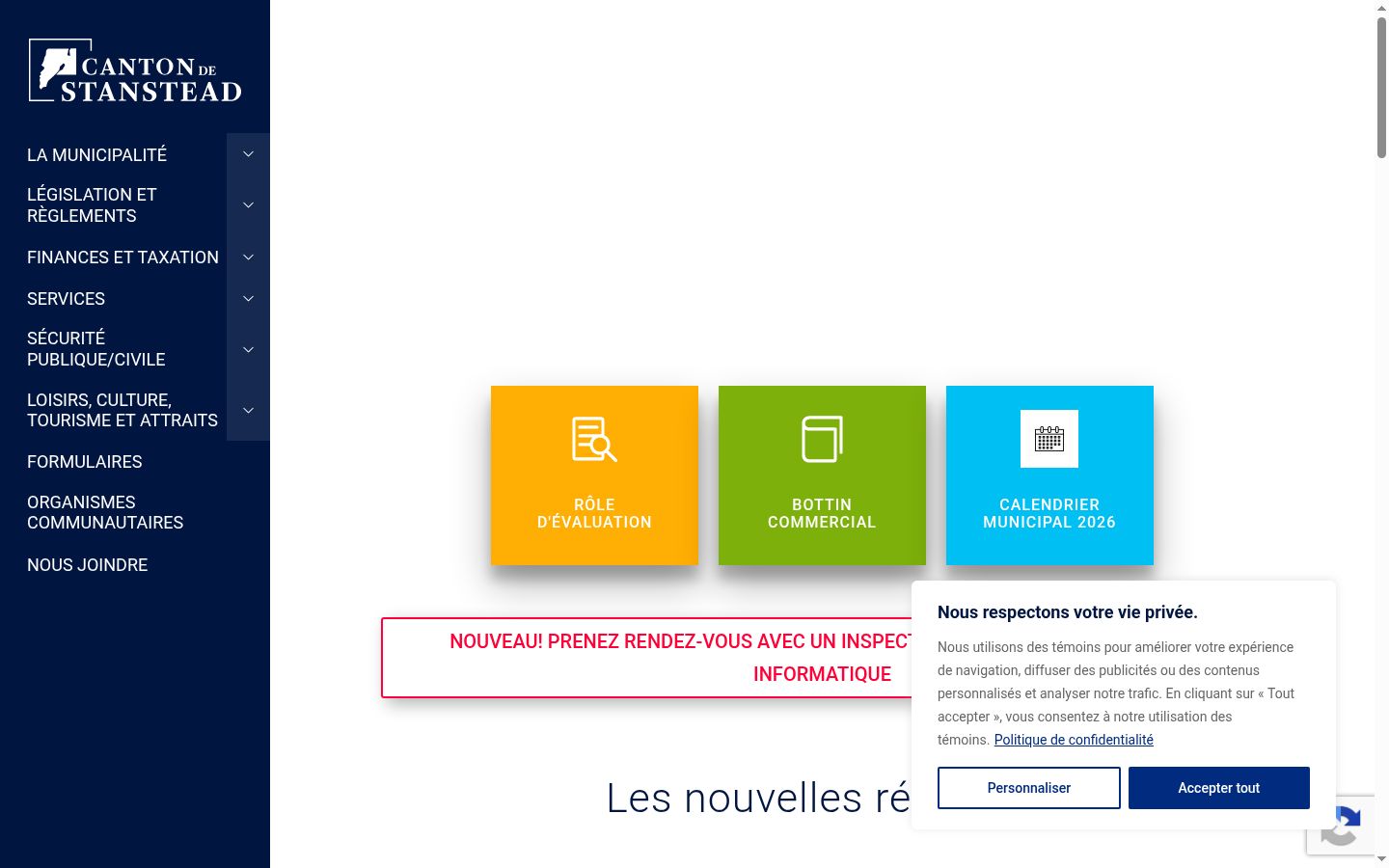Capture d'écran de la bannière de consentement affichée avant toute interaction