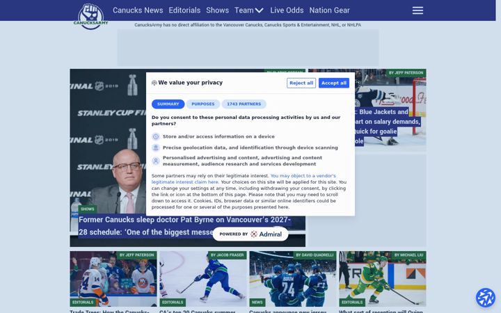 Screenshot of canucksarmy.com