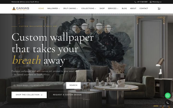 Screenshot of canvasandwall.co.za