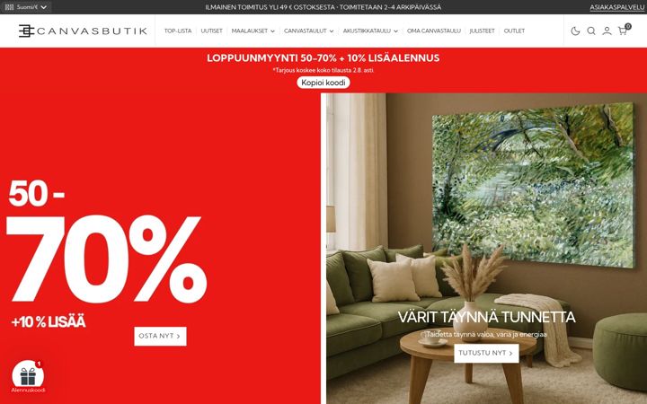 Screenshot of canvasbutik.fi