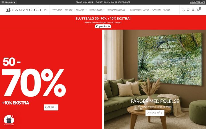 Screenshot of canvasbutik.no