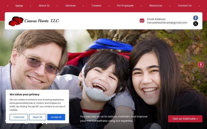 Screenshot of canvasheartscare.com