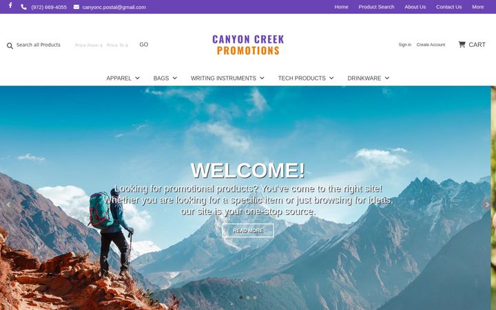 Screenshot of canyoncreekpromotions.com