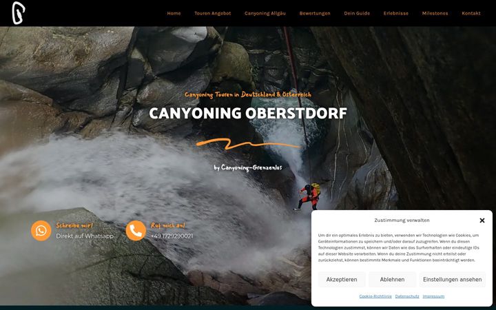Screenshot of canyoning-oberstdorf.de