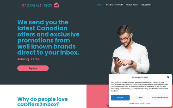 Screenshot of caoffers2inbox.com