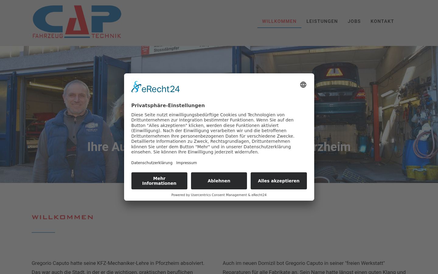 Screenshot des Einwilligungsbanners vor jeglicher Interaktion