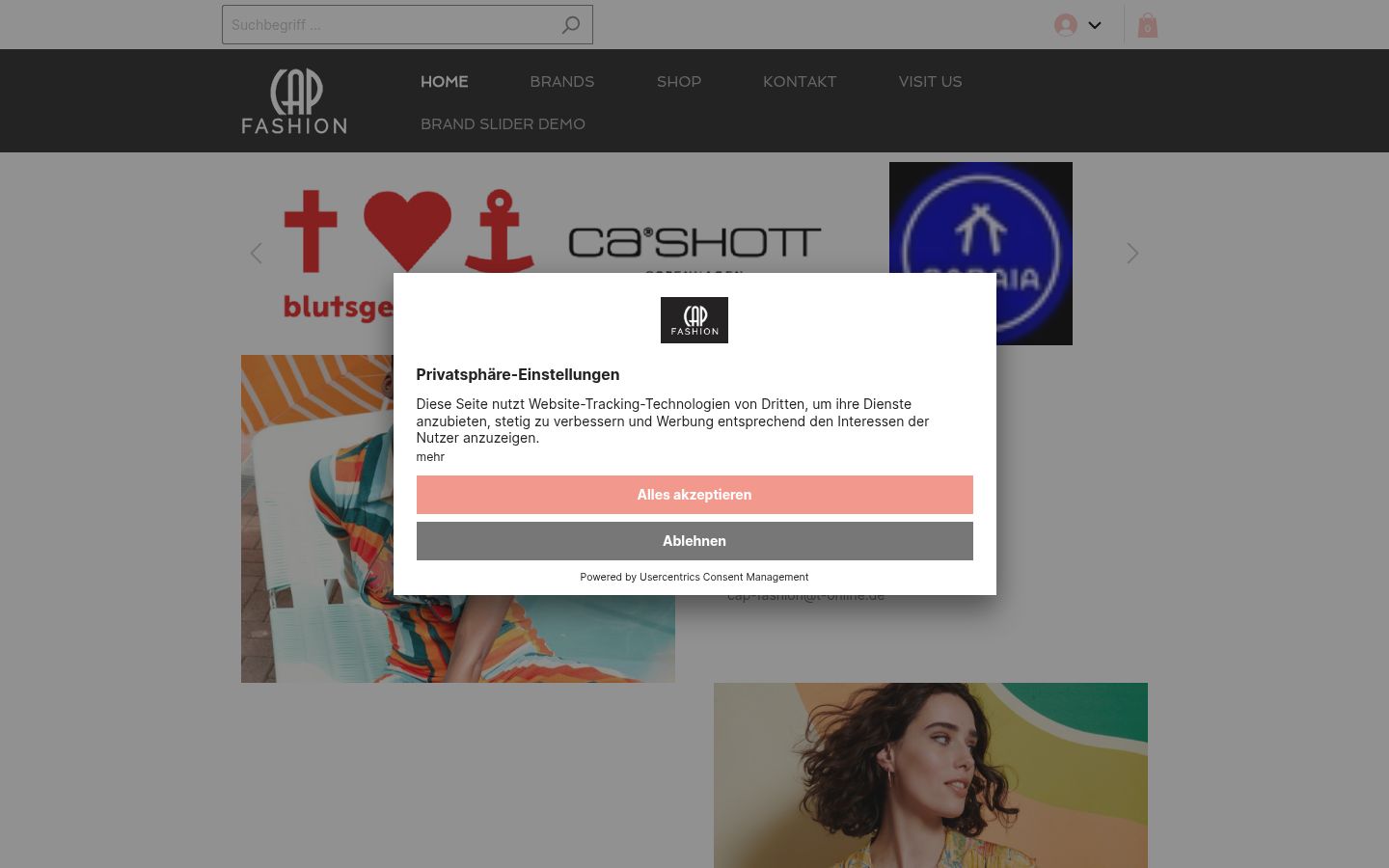 Screenshot des Einwilligungsbanners vor jeglicher Interaktion