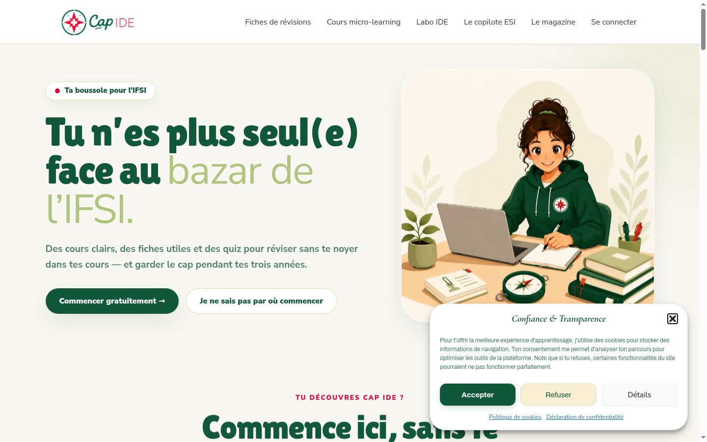 Capture d'écran de la bannière de consentement affichée avant toute interaction