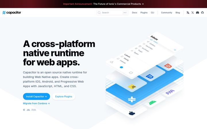 Screenshot of capacitorjs.com