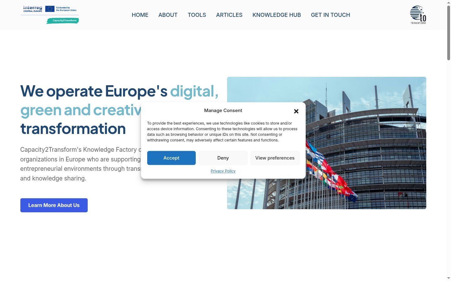 Screenshot of the consent banner shown before any interaction