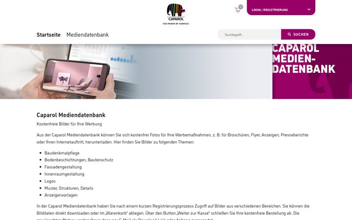 Screenshot of caparol-mediendatenbank.de