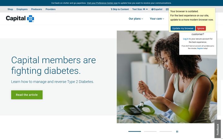 Kuvakaappaus sivustosta capbluecross.com
