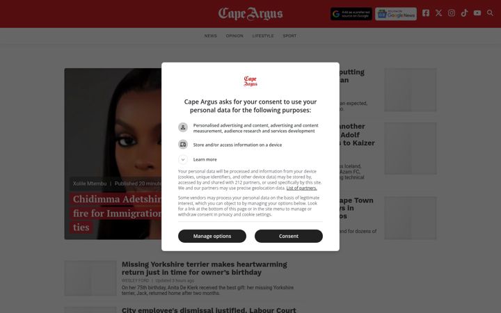 Screenshot of capeargus.co.za
