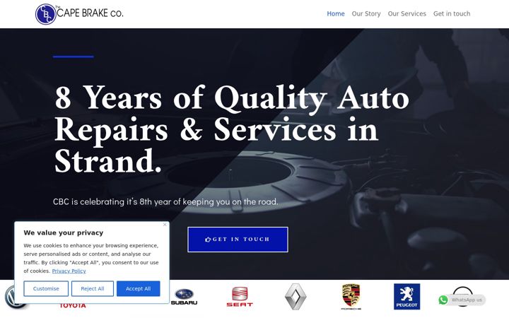 Screenshot of capebrakecompany.co.za