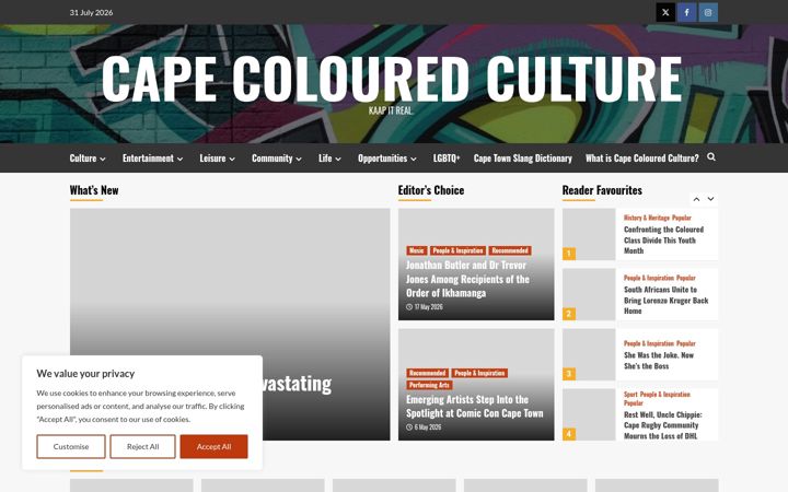 Ekraanipilt saidist capecolouredculture.co.za