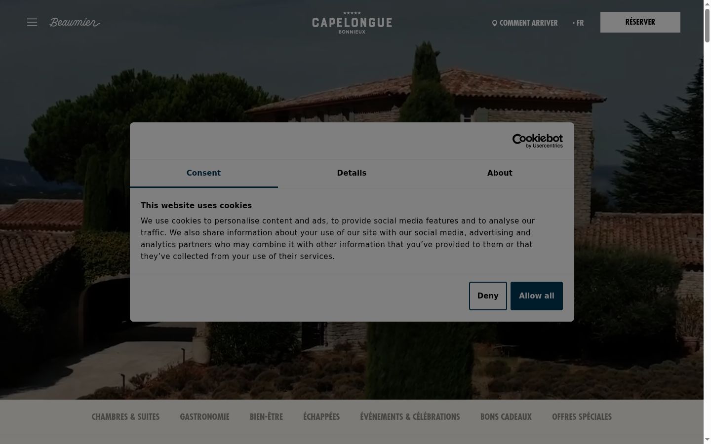 Screenshot of the consent banner shown before any interaction