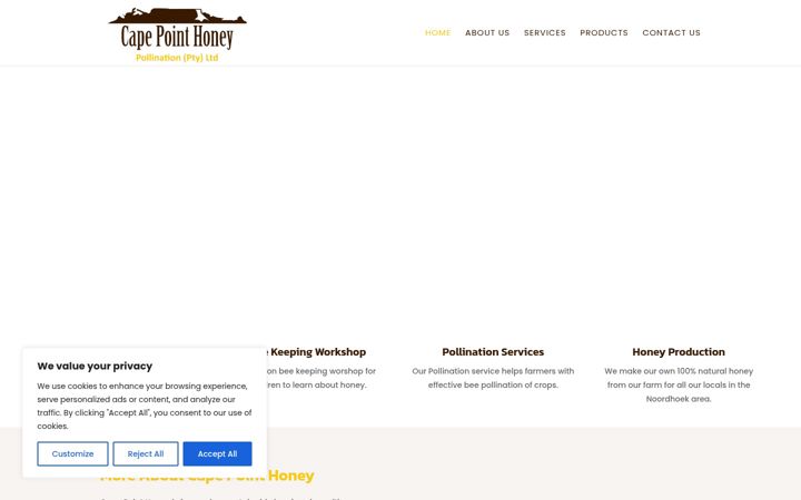 Screenshot of capepointhoney.com