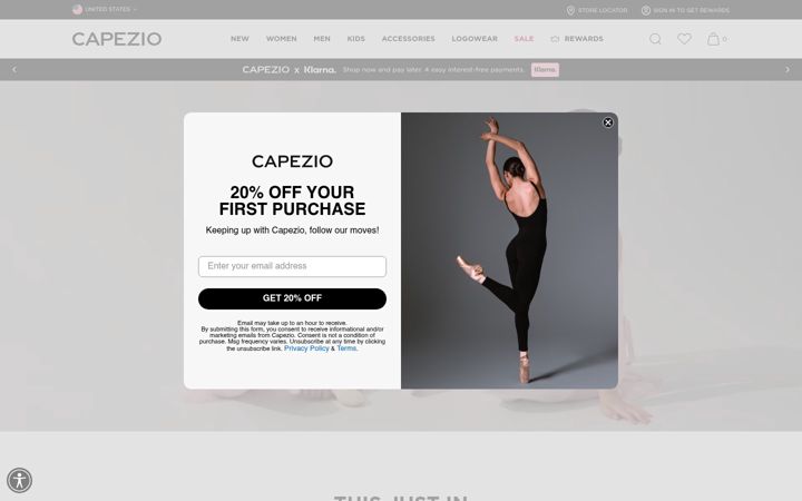 Screenshot of capezio.com