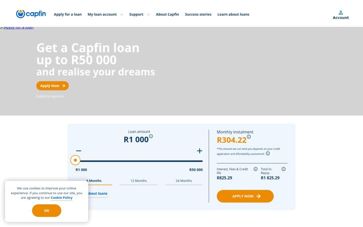 Screenshot of capfin.co.za