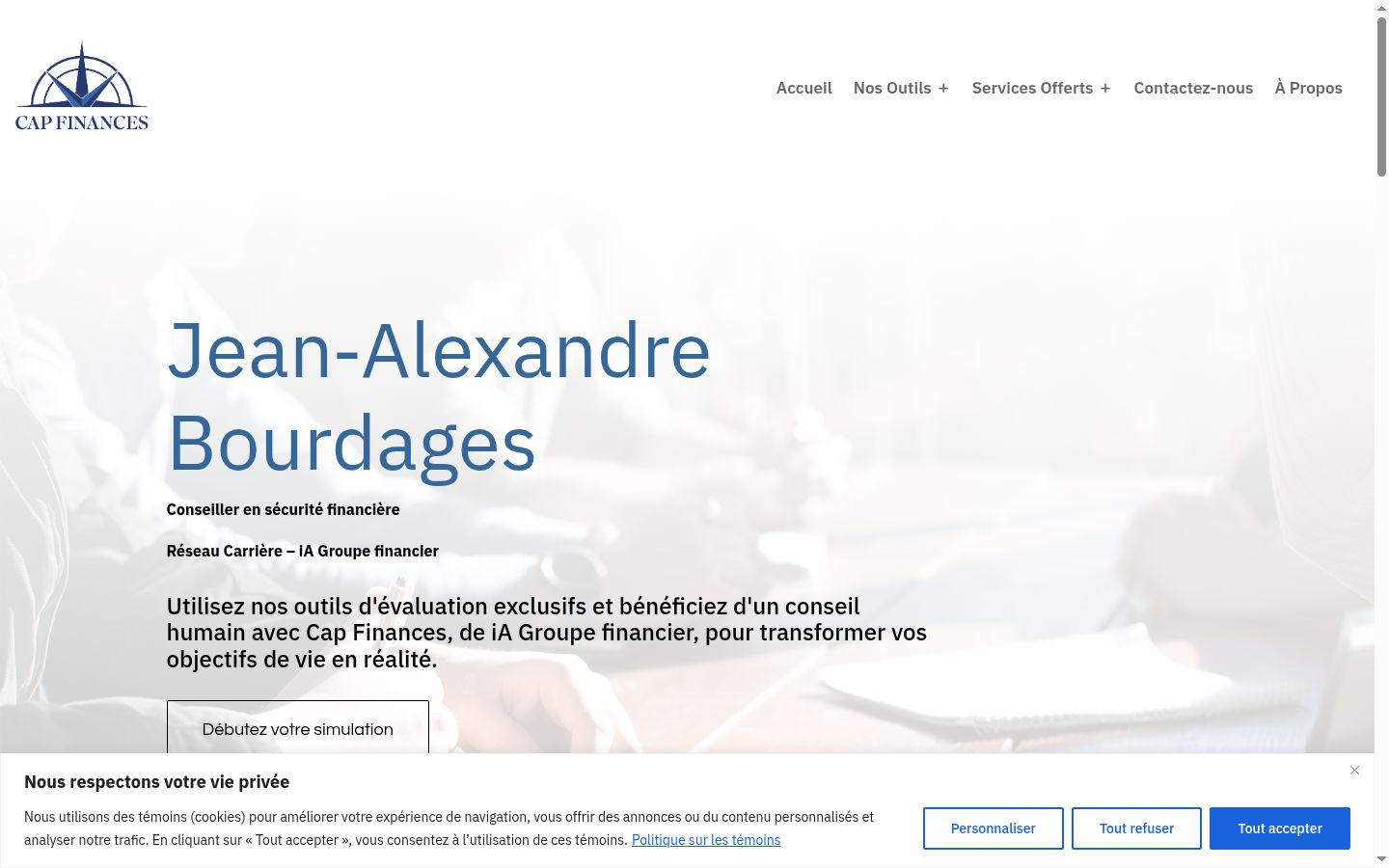 Capture d'écran de la bannière de consentement affichée avant toute interaction