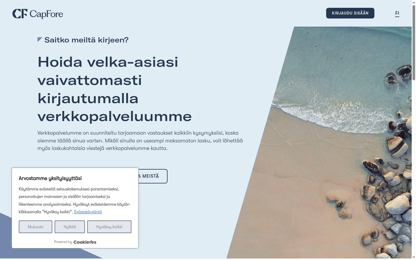 Skærmbillede af samtykkebanneret, som det blev vist før nogen interaktion