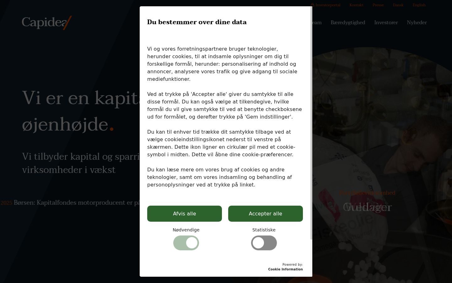 Skærmbillede af samtykkebanneret, som det blev vist før nogen interaktion