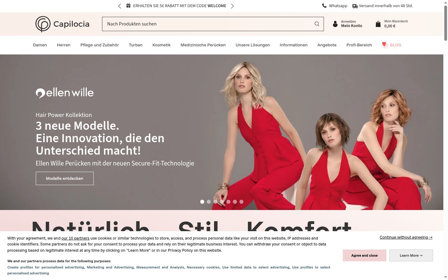 Screenshot des Einwilligungsbanners vor jeglicher Interaktion
