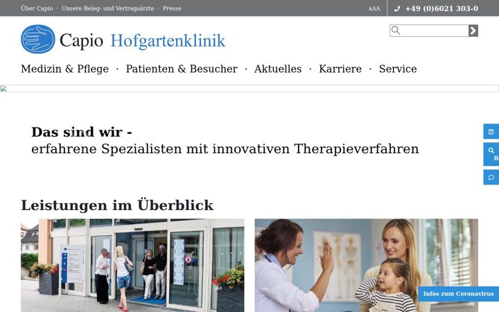 Screenshot of capio-hofgartenklinik.de