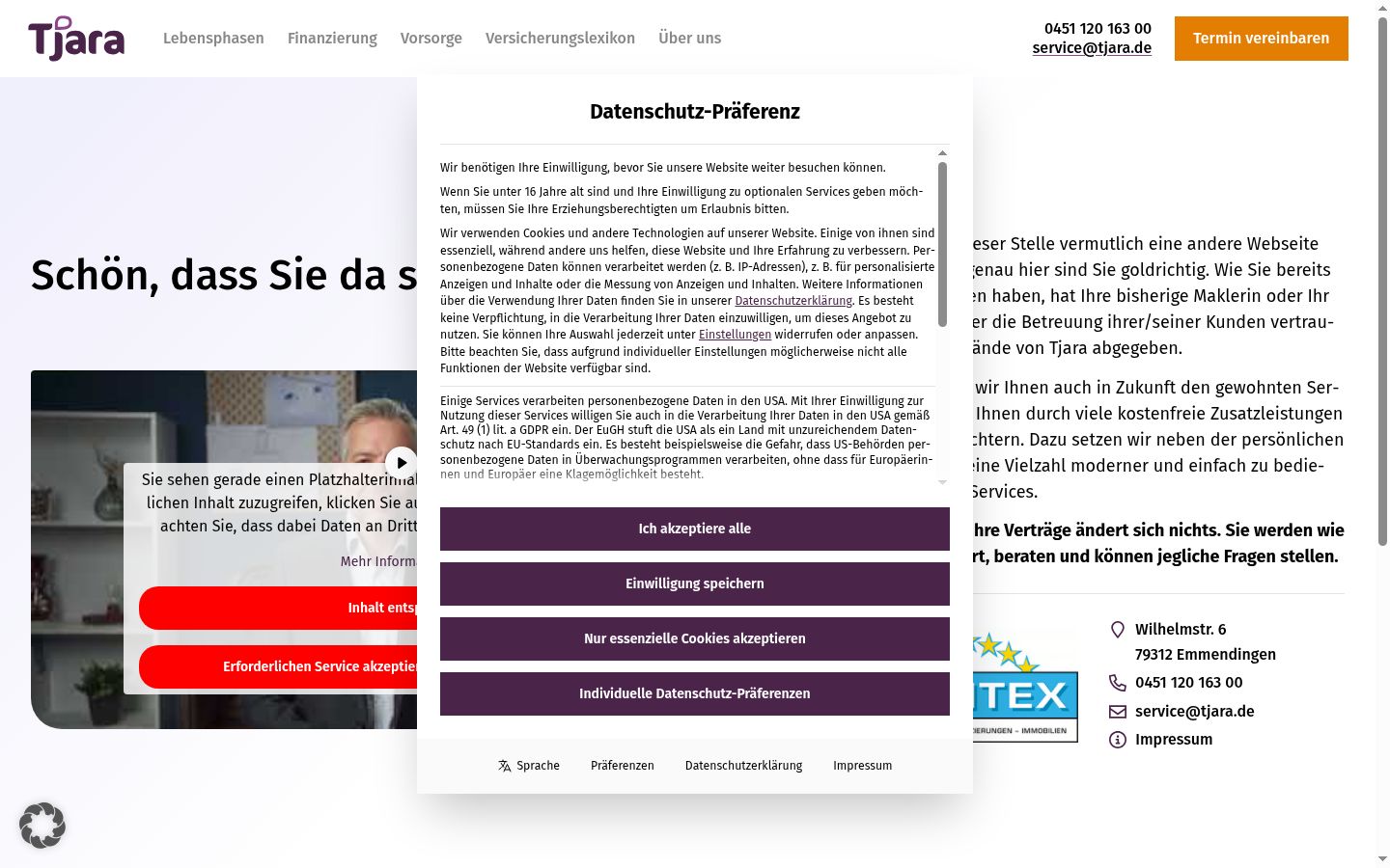 Sutikimo reklamjuostės, rodytos prieš bet kokią sąveiką, ekrano kopija