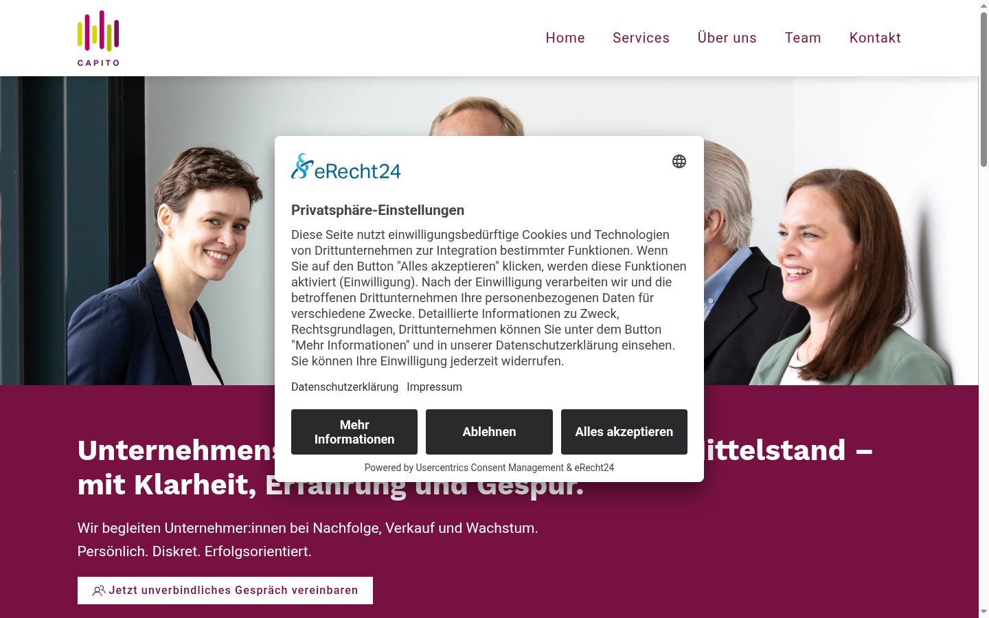 Screenshot des Einwilligungsbanners vor jeglicher Interaktion