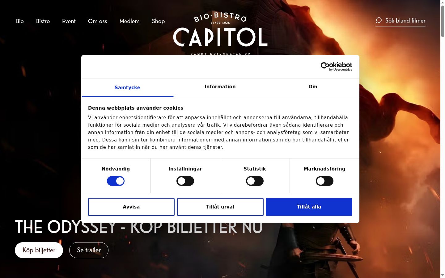 Skjermbilde av samtykkebanneret slik det vises før noen interaksjon