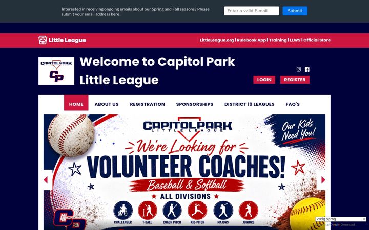 Screenshot of capitolparklittleleague.org