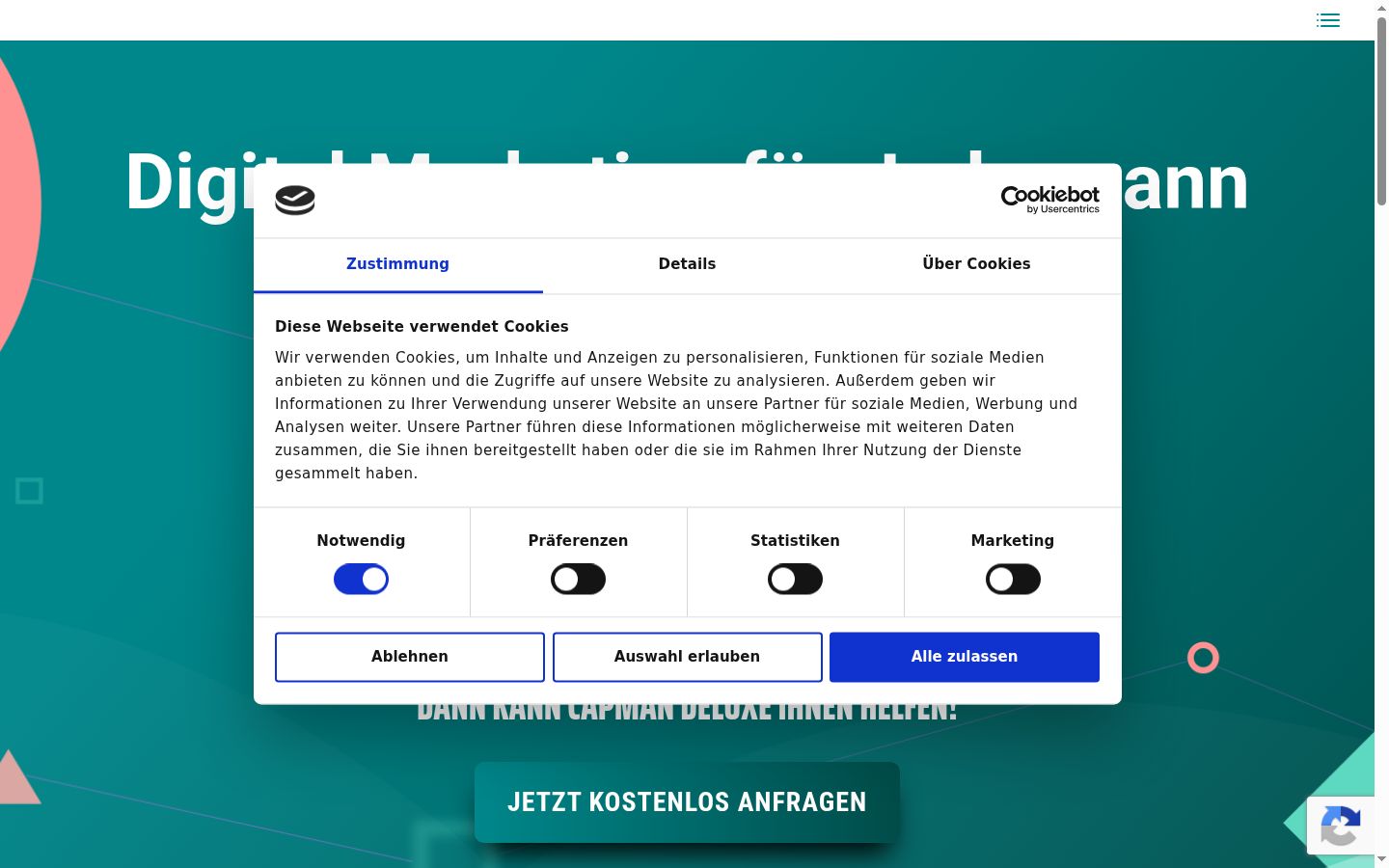 Snimka zaslona bannera za privolu prikazanog prije bilo kakve interakcije